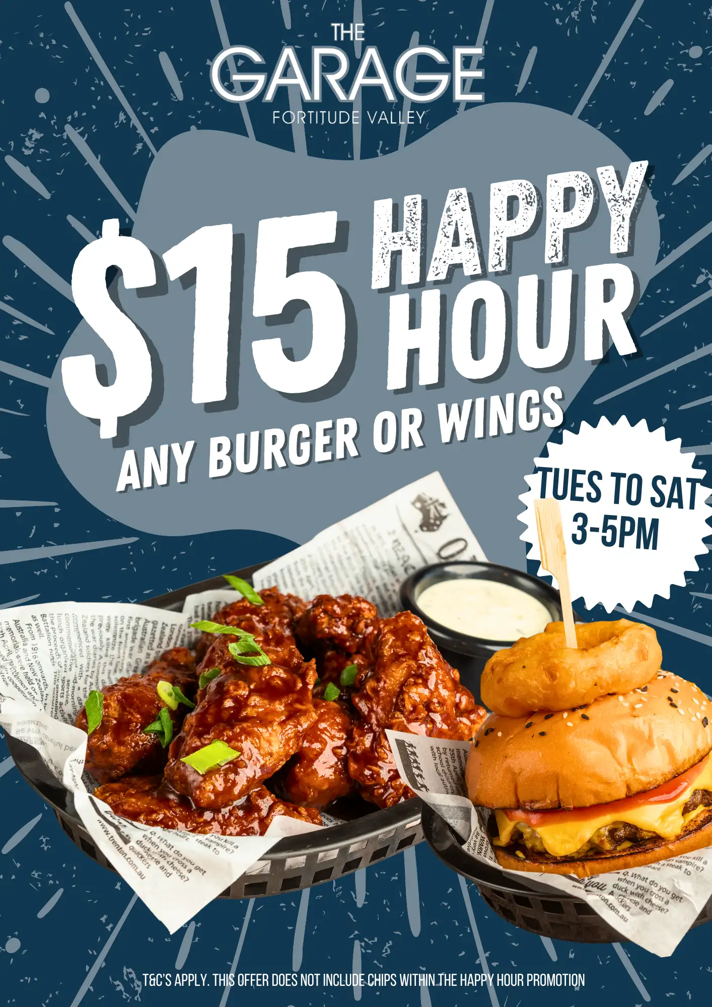 $15 Happy Hour Burgers or Wings